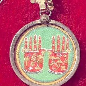 Mystical painting necklace sterling silver Artisan Vintage Hamsa India 00AK
